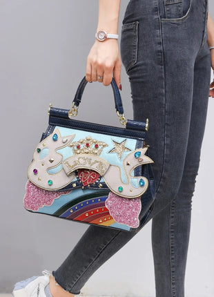 Women Bags Leather Luxury 3D Decoration Designer Bag Purse Handbag Shoulder Bags Cross Body Bag Braccialini clouds rainbow