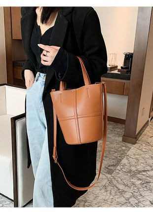 Vintage PU Leather women handbag small female Bucket Shoulder bags 2024 Brand ladies Handbags and Purses lady Crossbody bags