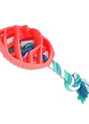 Rubber Football Dog Chew Toy with Tug Rope