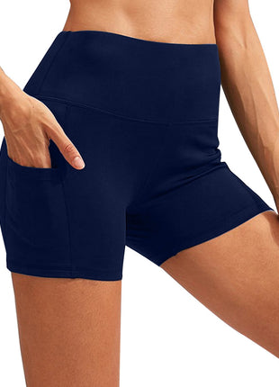 Calcao High Waist Yoga Shorts With Pocket - Navy