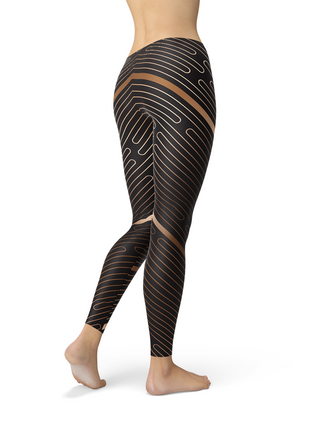 Womens Striped Lines Sports Brown Leggings