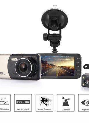 4" Dual Lens 1080P FHD 1.0MP Dash Camera Car DVR