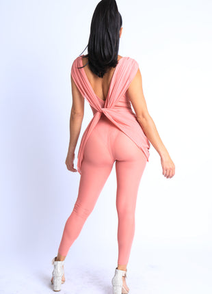 Sexy Sleeveless Lightweight Draped Mesh Jumpsuit Party Clubwear MAUVE