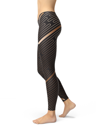 Womens Striped Lines Sports Brown Leggings