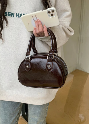 Retro Solid Color Ladies Bowling Bag Handbags Fashion Pu Sweet Female Shoulder Bags Simple Casual Women's Handbag Tote Purse