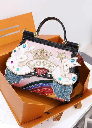 Women Bags Leather Luxury 3D Decoration Designer Bag Purse Handbag Shoulder Bags Cross Body Bag Braccialini clouds rainbow