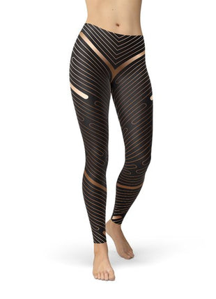 Womens Striped Lines Sports Brown Leggings