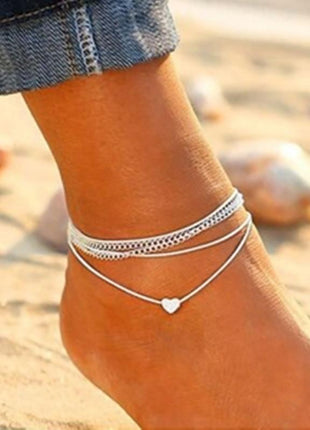 Bohemian Silver Heart Multi Chain Anklet Ankle Bracelet