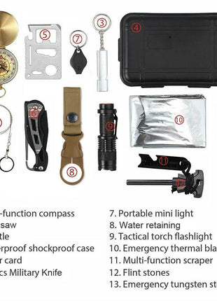 14 in 1 Outdoor Emergency Survival And Safety Gear Kit Camping