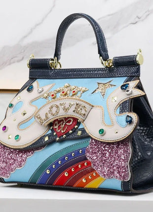 Women Bags Leather Luxury 3D Decoration Designer Bag Purse Handbag Shoulder Bags Cross Body Bag Braccialini clouds rainbow